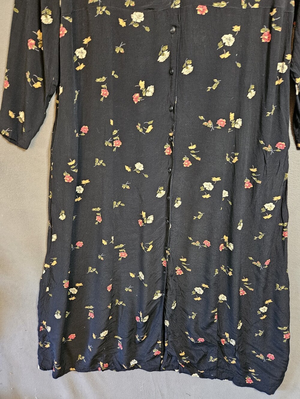 Vintage Eddie Bauer Floral Midi Maxi Shirt Dress 90s Black Rayon Button Front XL - Picture 3 of 11